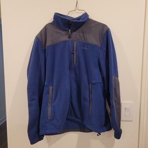 LL Bean POLARTEC Fleece Full Zip Jacket, Men Sz L, Navy Blue & Gray, 3 Pocket